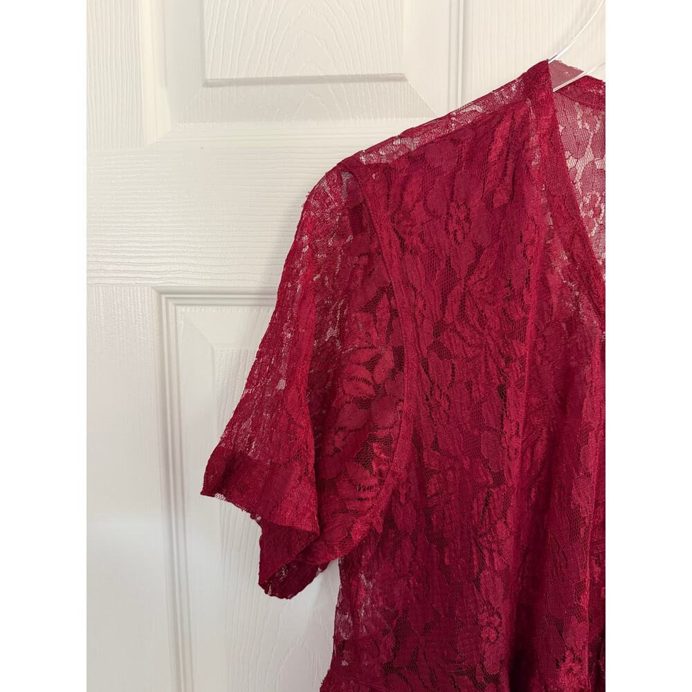 Vintage Starina Lace Overlay Babydoll Mini Dress Wine Red Burgundy - Picture 2 of 6